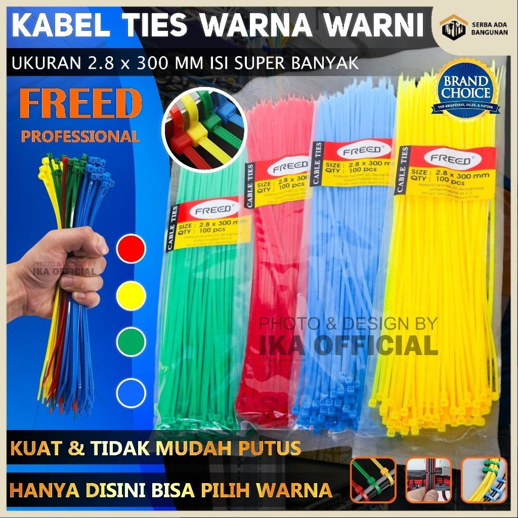 

Kabel Ties Warna 30cm (300mm) FREED PROMO TERMURAH Cabel Tie Warna 2.8 x 300mm 1 Pack Isi 100pcs Kabel Tie Cabel Ties