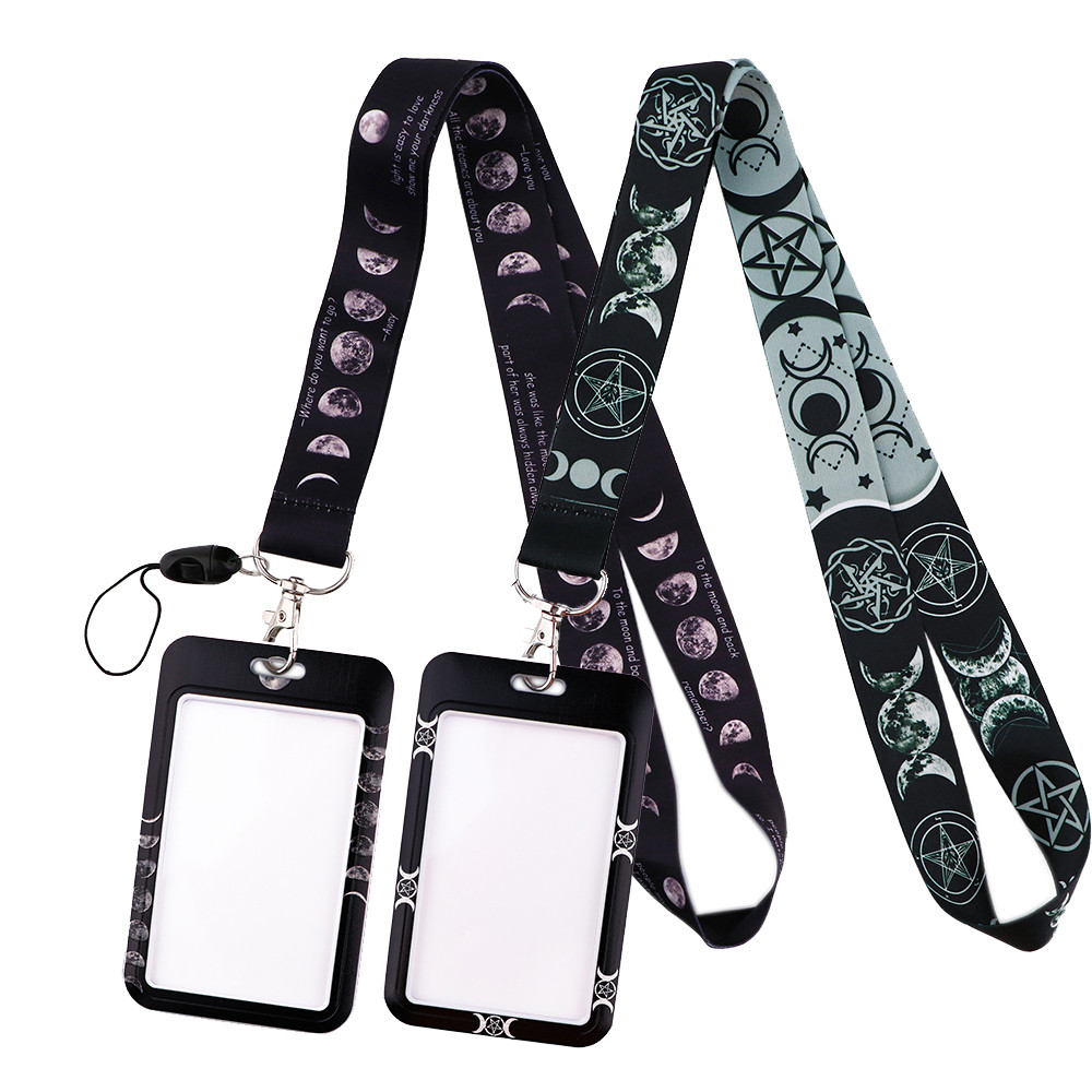 

YL1282 Triple Moon Goddess Wicca Pentagram Magic Amulet Keychain Ribbon Lanyards for Keys ID Card Straps Hanging Badge Holder