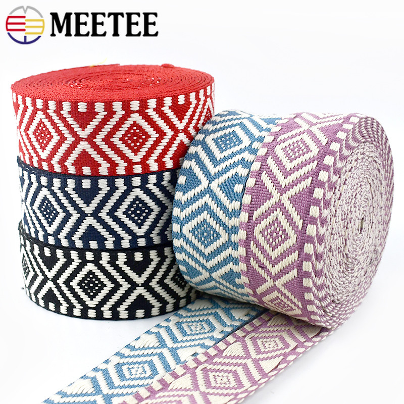 

2/5Meters Meetee 38mm Ethnic Jacquard Webbing Bag Strap Cotton Ribbon Roll Clothes Belt Sewing Bias Decor Lace Band Accessories