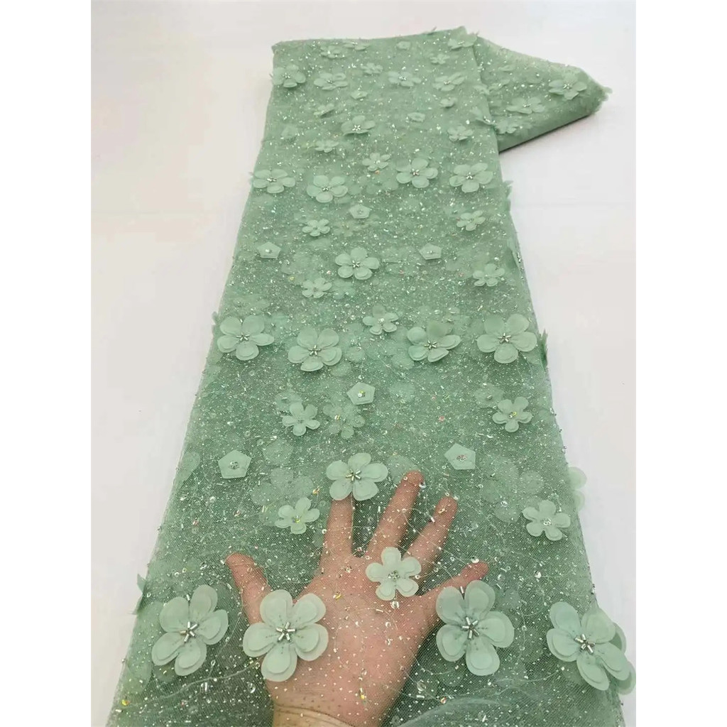 

French Tulle Net Lace with Sequins and Beads African Nigerian Embroidered Lace Fabric Lace Fabric for Sewing