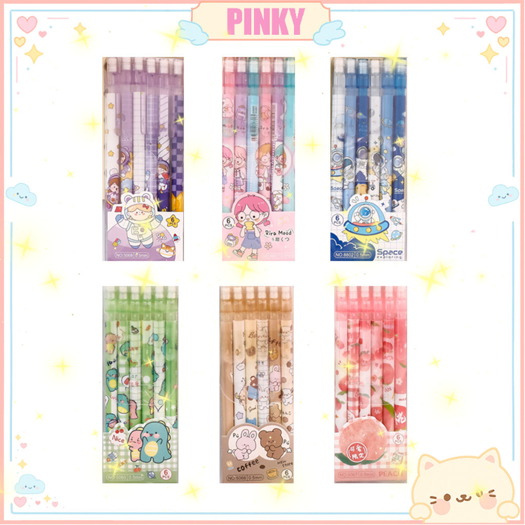 

1 SET 6PCS PENSIL MEKANIK 0.5 MM DAN PENGHAPUS GAMBAR KARTUN LUCU / PENSIL MEKANIK KARAKTER KARTUN