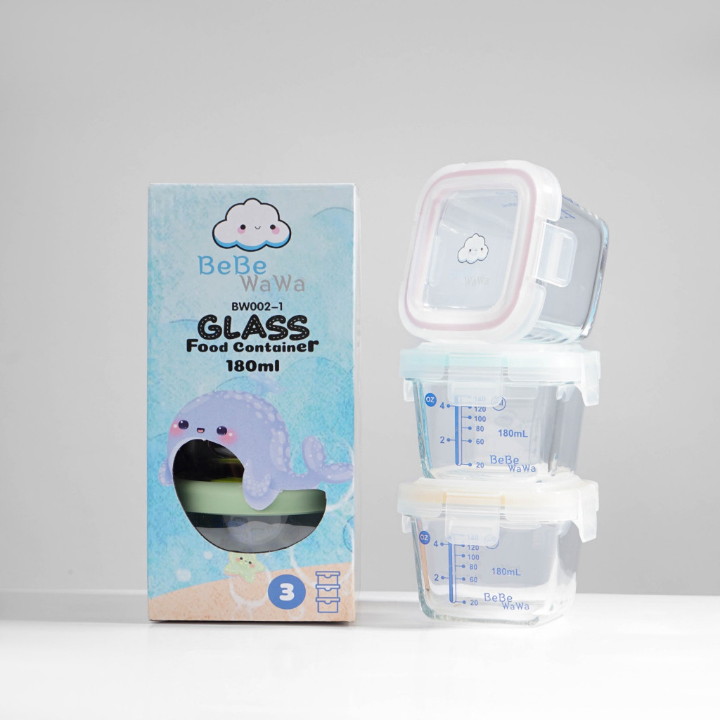 BeBeWaWa 3pcs  Baby Glass Food Container Square BW002-1CO
