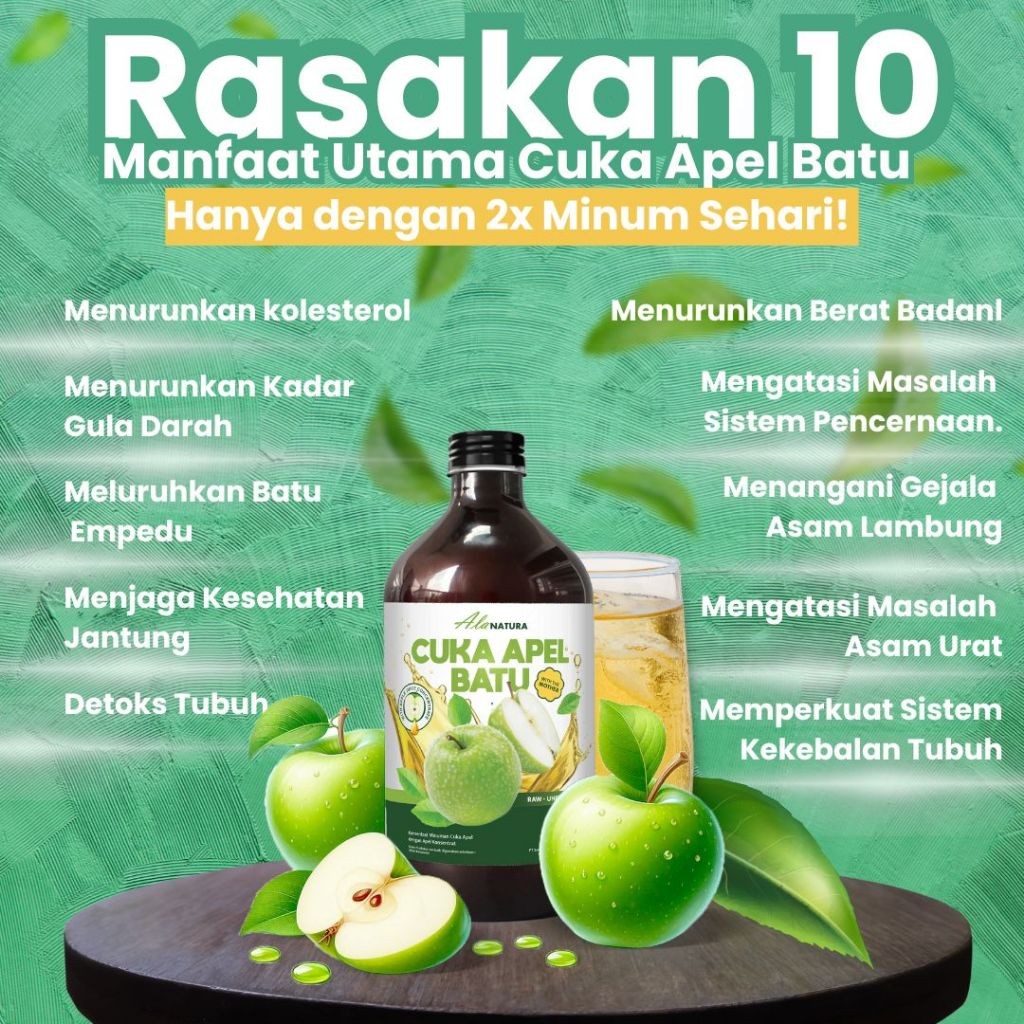 

Cuka Apel Hijau Batu Premium 500ML With The Mother ,Original, Apple Cider Rasakan 10 Manfaat Utama