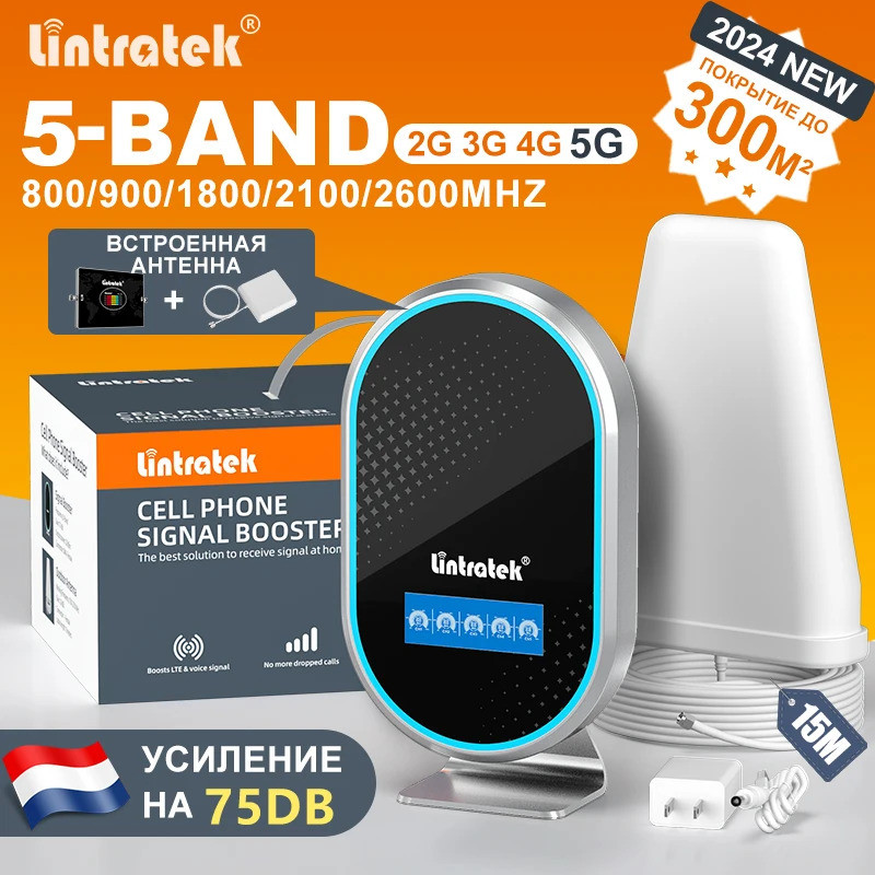

Penguat Sinyal Seluler Lintratek 5 Band 5g 800 900 1800 2100 2600 Mhz Booster Jaringan Antena Terpasang Kit Repeater 2G 3G 4G