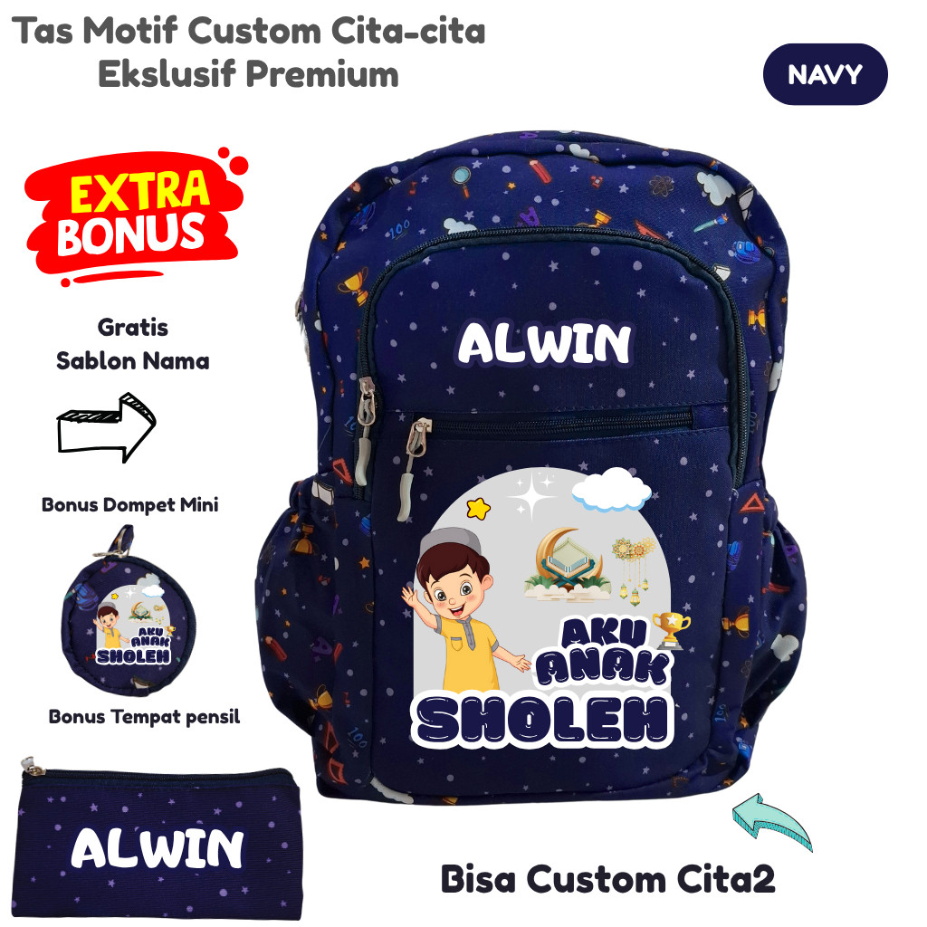 Tas Anak Sekolah - Tas Sekolah Anak Sholeh - Tas Custom Cita-cita - Tas Custom Nama