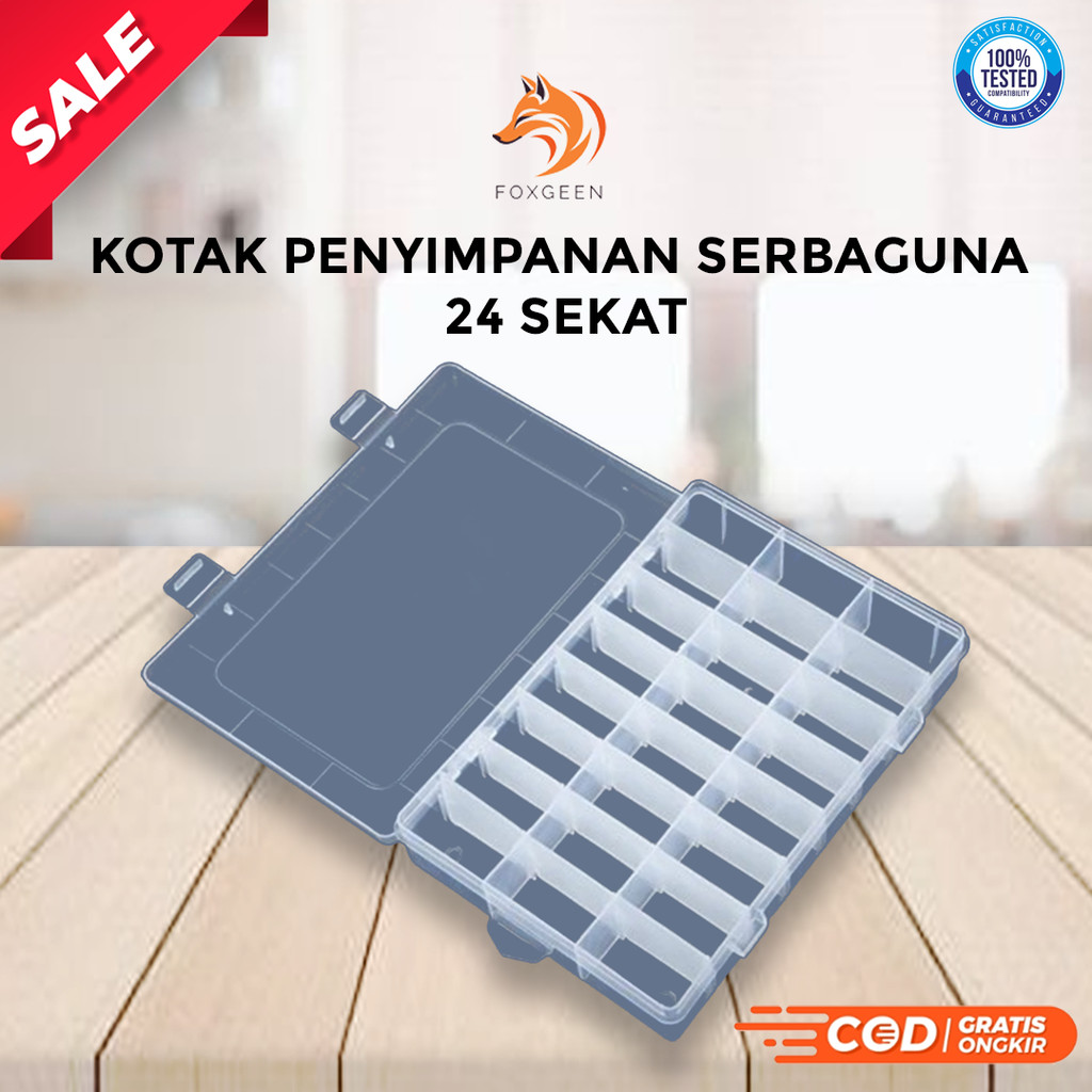 Kotak Penyimpanan Serbaguna 24 Sekat - Organizer Plastik untuk Manik-Manik, Baut, Mur, Mainan