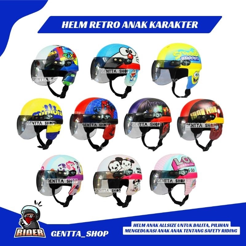 HELM ANAK RETRO SUPER KARAKTER - HELM BOGO - HELM ANAK LAKI LAKI - HELM ANAK PEREMPUAN.