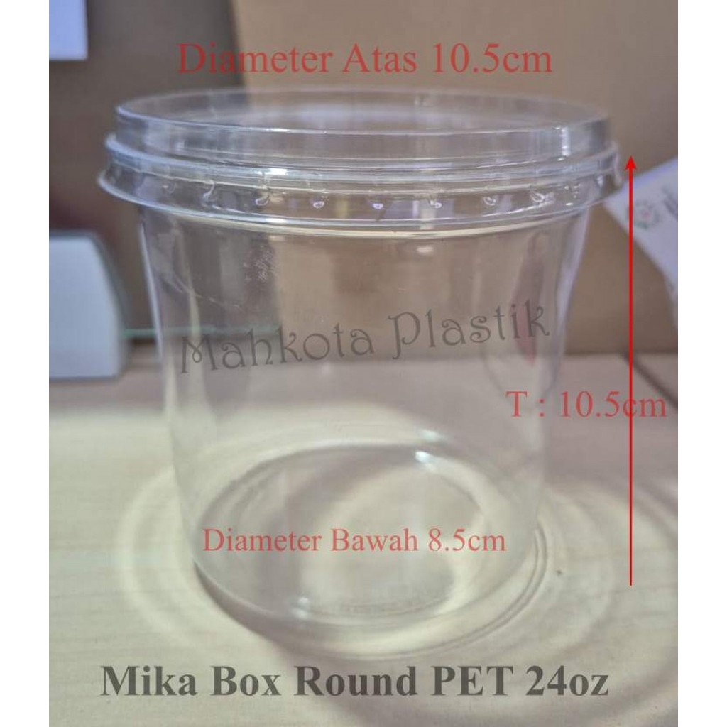 Mika Box Round PET 24oz + tutup isi 10set Mika Buah Mika salad Cup Es teler