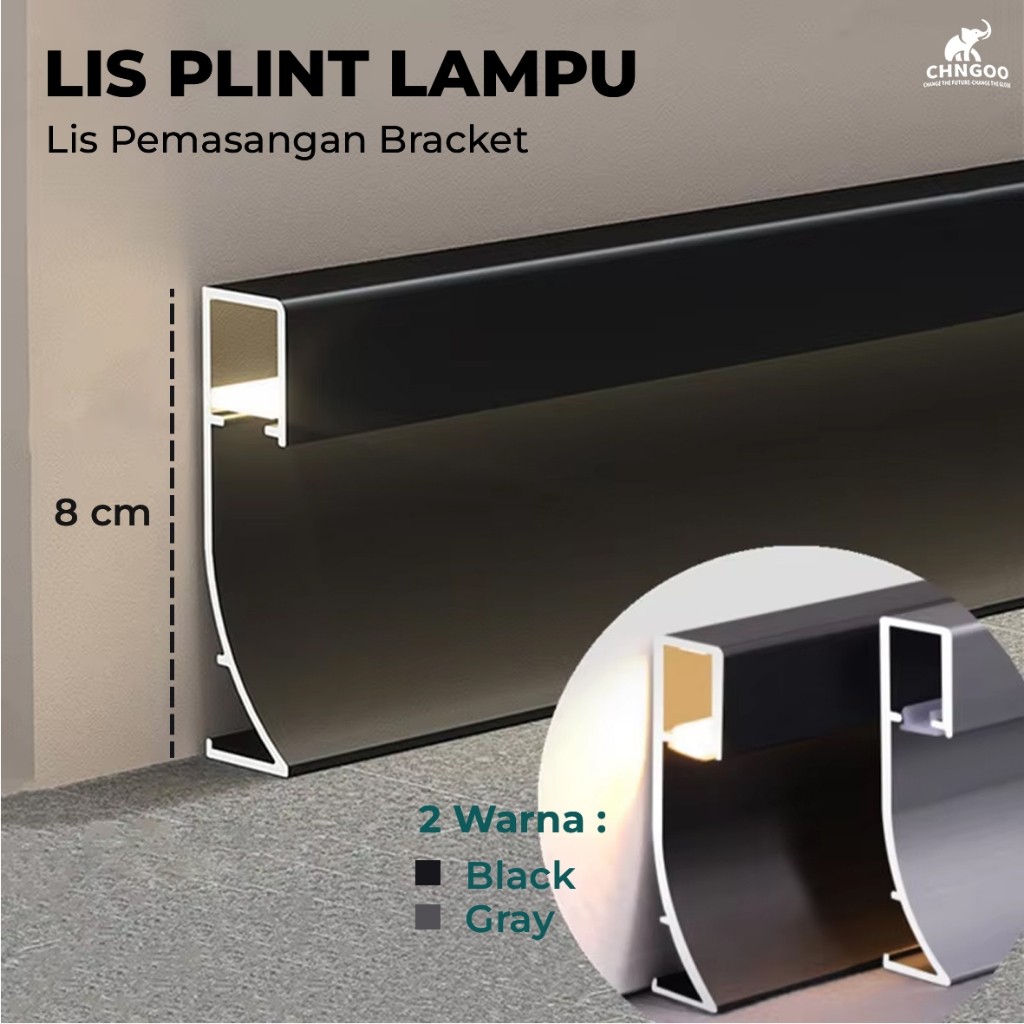 Lis Plint Lampu/LED Alumunium (8cm), Floor Skirting Alumunium, Aksesoris Rumah dan Lantai