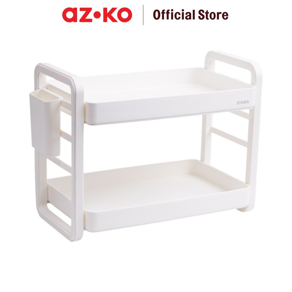 AZKO Stora Gwyn Rak Bumbu Dapur 2 Tingkat - Putih Organizer Penyimpanan Toples Bumbu Perlengkapan Da