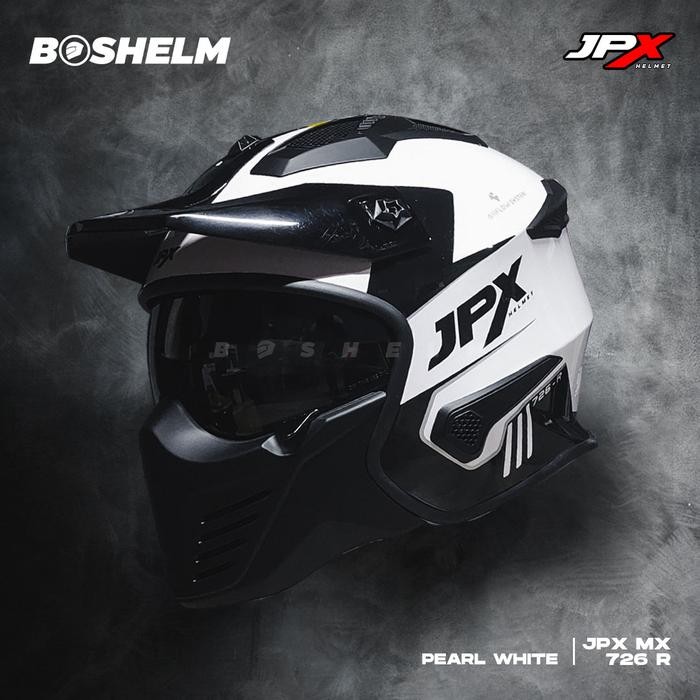 Helm Cross JPX MX-726R Helm Full Face SNI - PUTIH GLOSSY, L