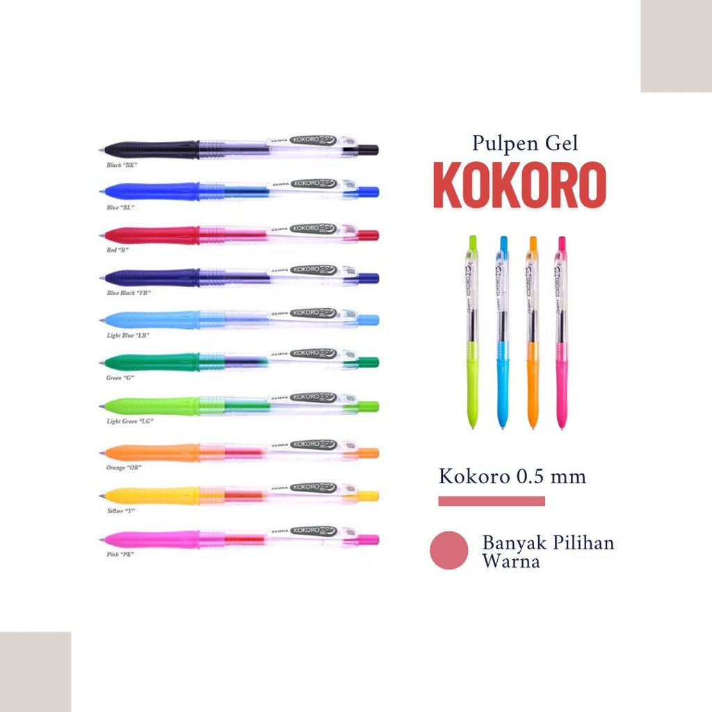 

Pulpen Gel Kokoro 0.5 mm / Pena banyak warna - Satuan