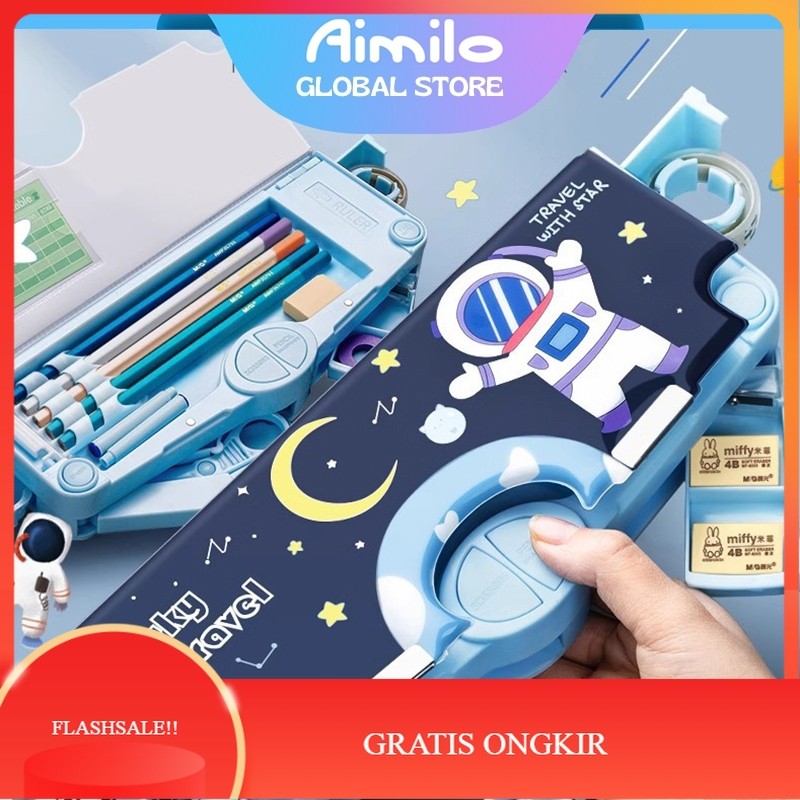 

【AGNES_ID】SALE!! Aimilo Tempat Pensil Multifungsi Kotak Pensil Anak Lengkap Peruncing Gunting Isolasi Penghapus Penggaris Alat Tulis Sekolah