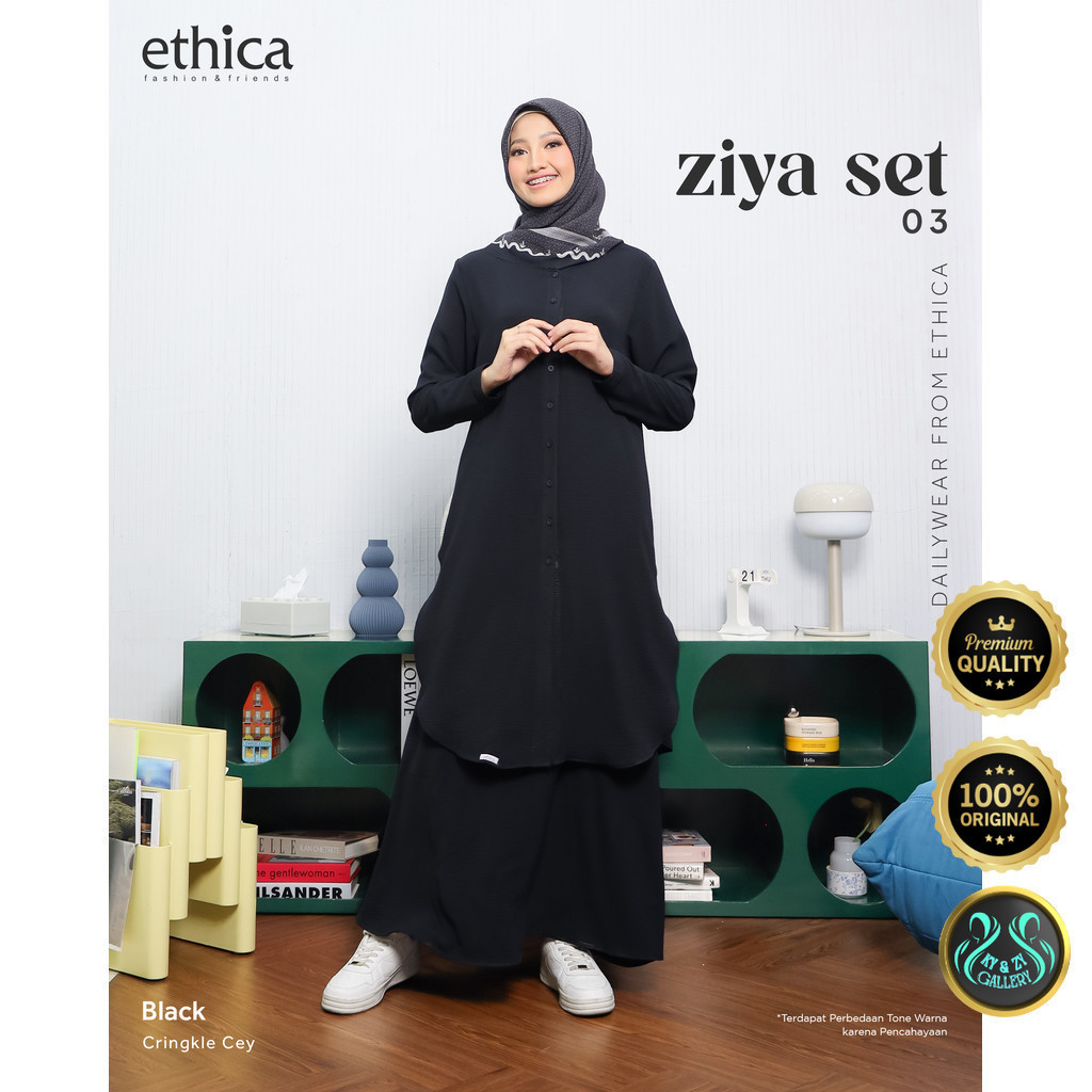 Ethica | One Set Muslimah Wanita Ziya Set 03 Bahan Crincle