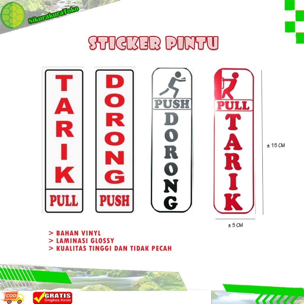 

Stiker Vinyl Pintu Petunjuk Tarik pull dan Dorong push sticker laminasi glossy