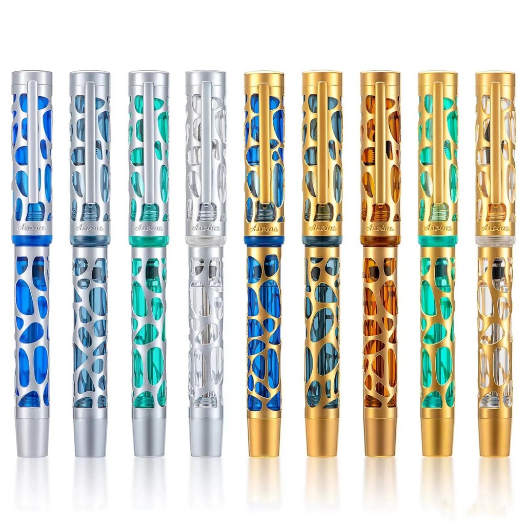 

Asvine V169 Vacuum Filling Fountain Pen Transparent Acrylic Skeleton Hollow Carved EF/F/M Water Drop with Box Writing Gift Set