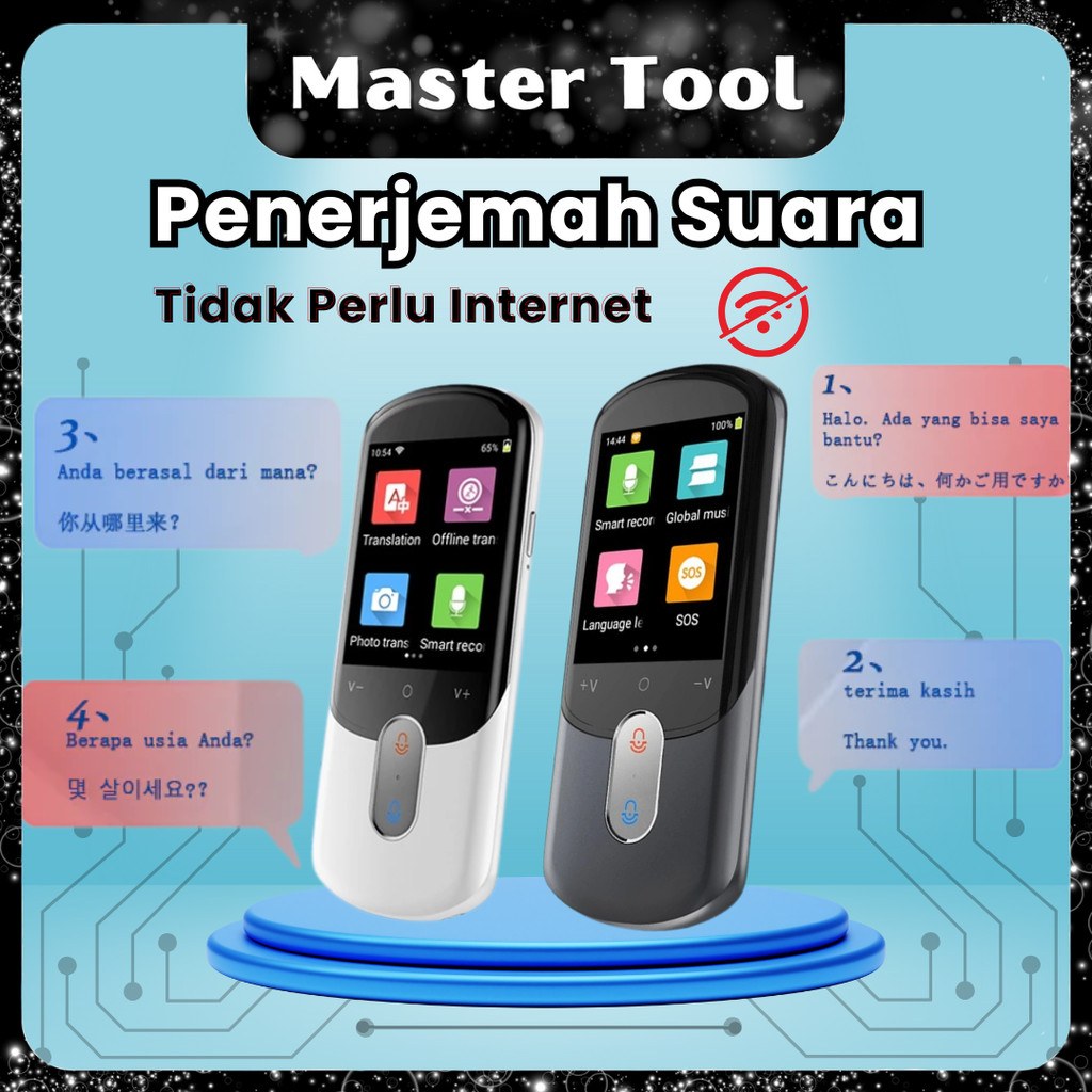 

Master Tool (Garansi 1 Tahun) Alat Penerjemah Translator Bahasa 139 Mesin Penerjemah Portable Bisa Indonesia Bisa Offline Penerjemah bluetooth Suara + Foto Kamera + Wifi / Offline MST