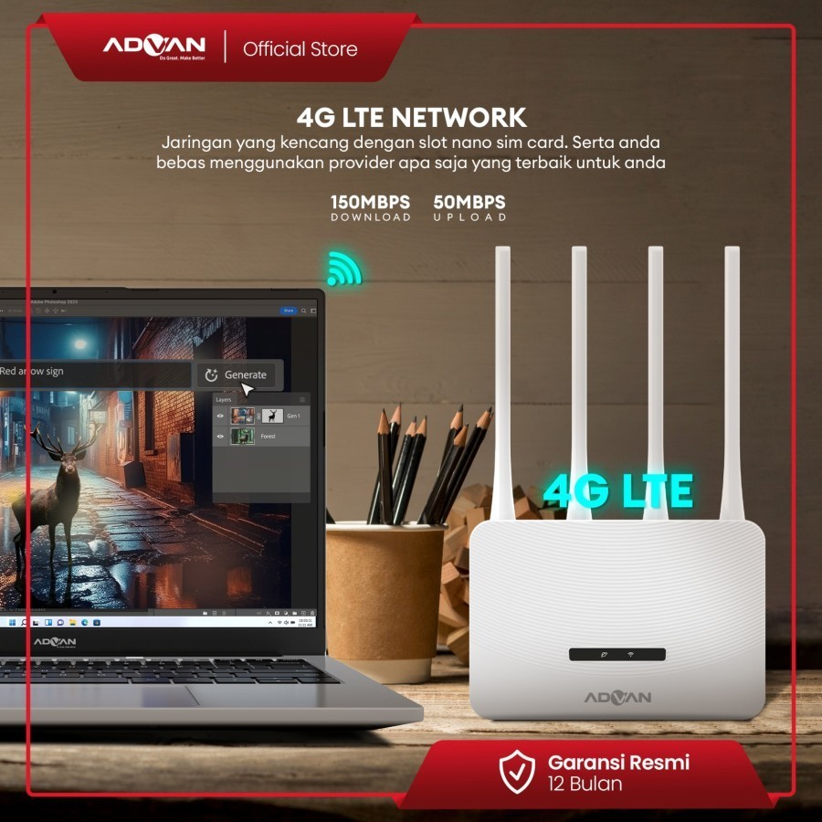 Router Modem Wifi 4G Advan CPE V1 Pro - UNLOCK ALL Operator - Free 4 Antenna  Resmi 1 Tahun K434 / X