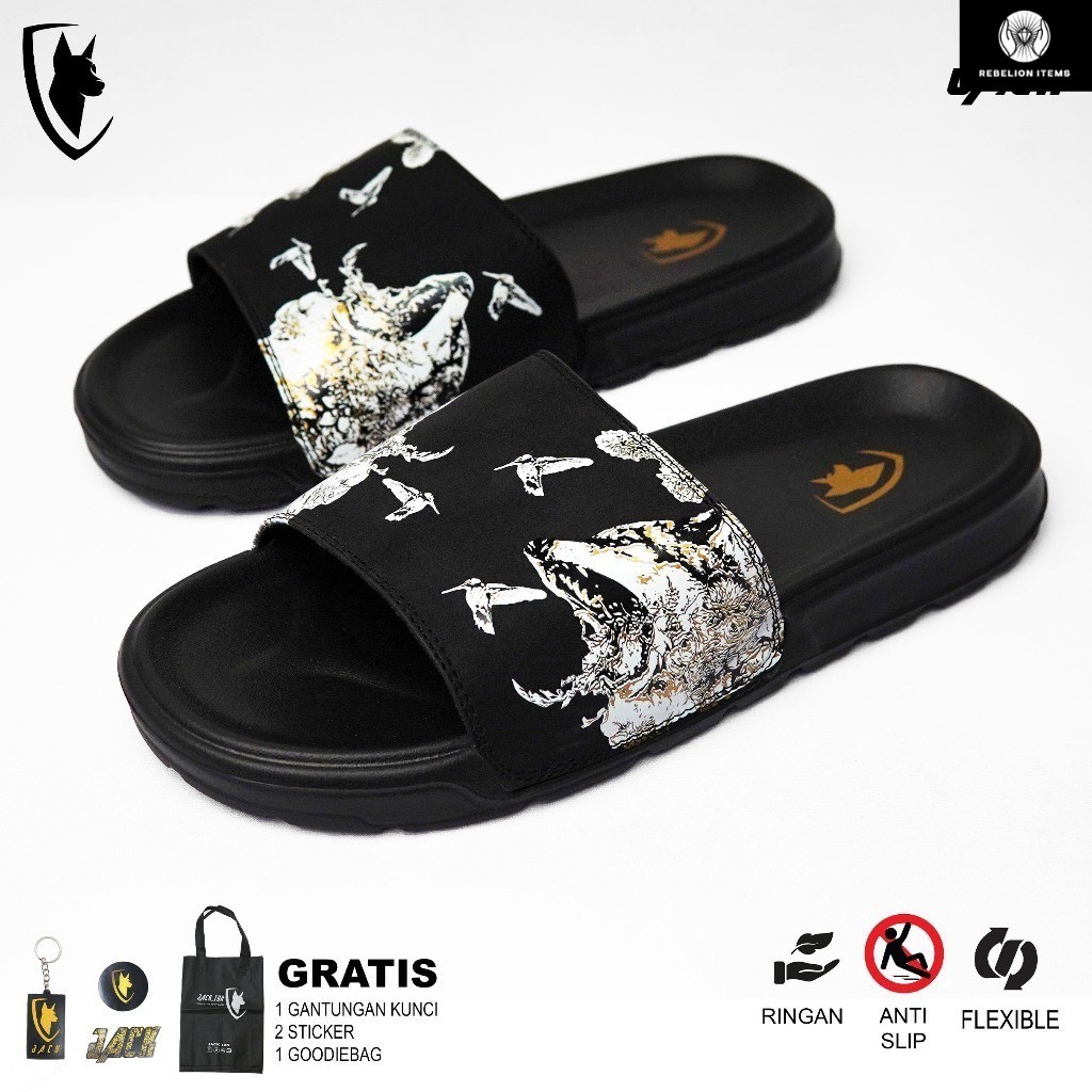 JACK IDN Sandal Pria Sendal Slop Flip Flop | SENDAL SLOP Wolfie Animal Edition