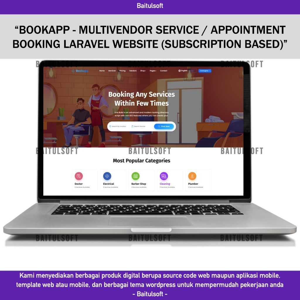 SOURCE CODE APLIKASI WEB BOOKAPP - MULTIVENDOR SERVICE / APPOINTMENT BOOKING LARAVEL WEBSITE (SUBSCR