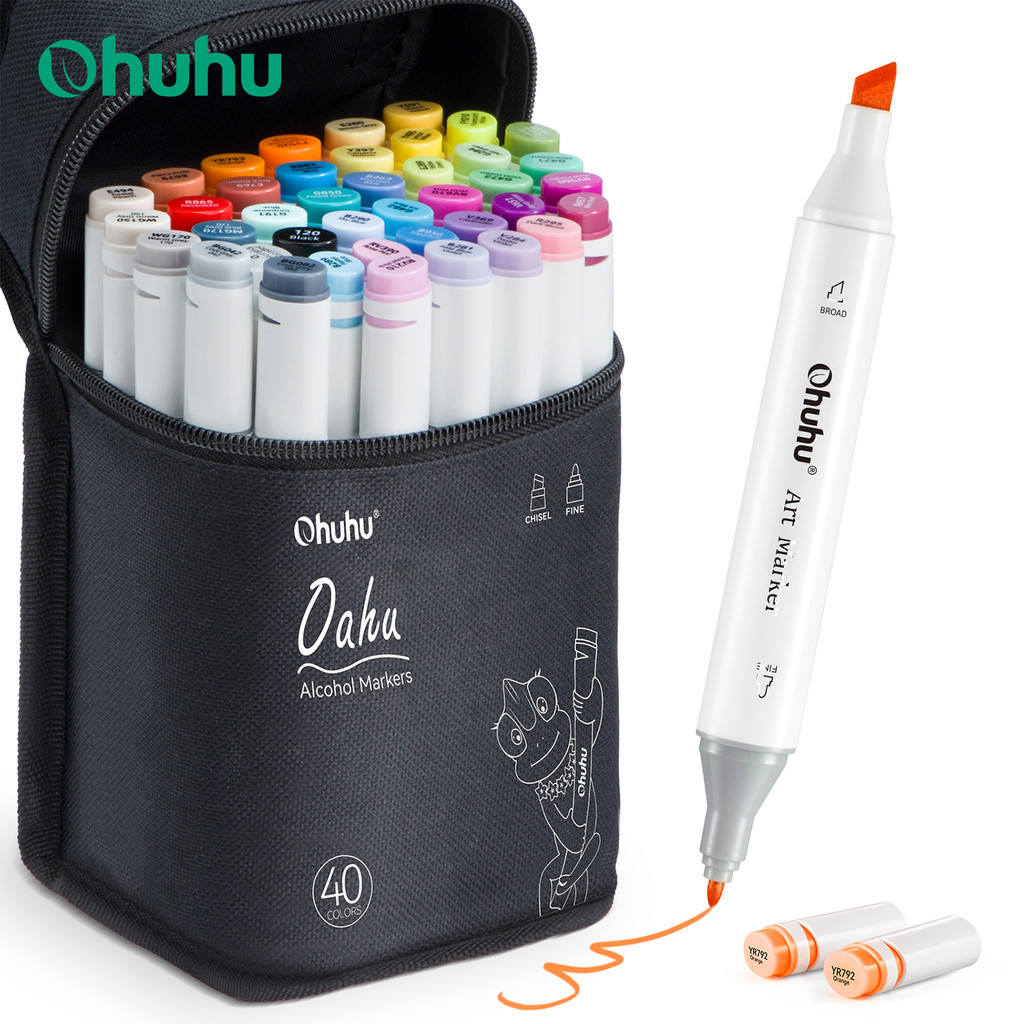 

Ohuhu Oahu 40 Colors Marker Pen Set Alcohol Art Markers Dual Tips Felt Pen Sketching Drawing Graffiti Manga School Art Supplies