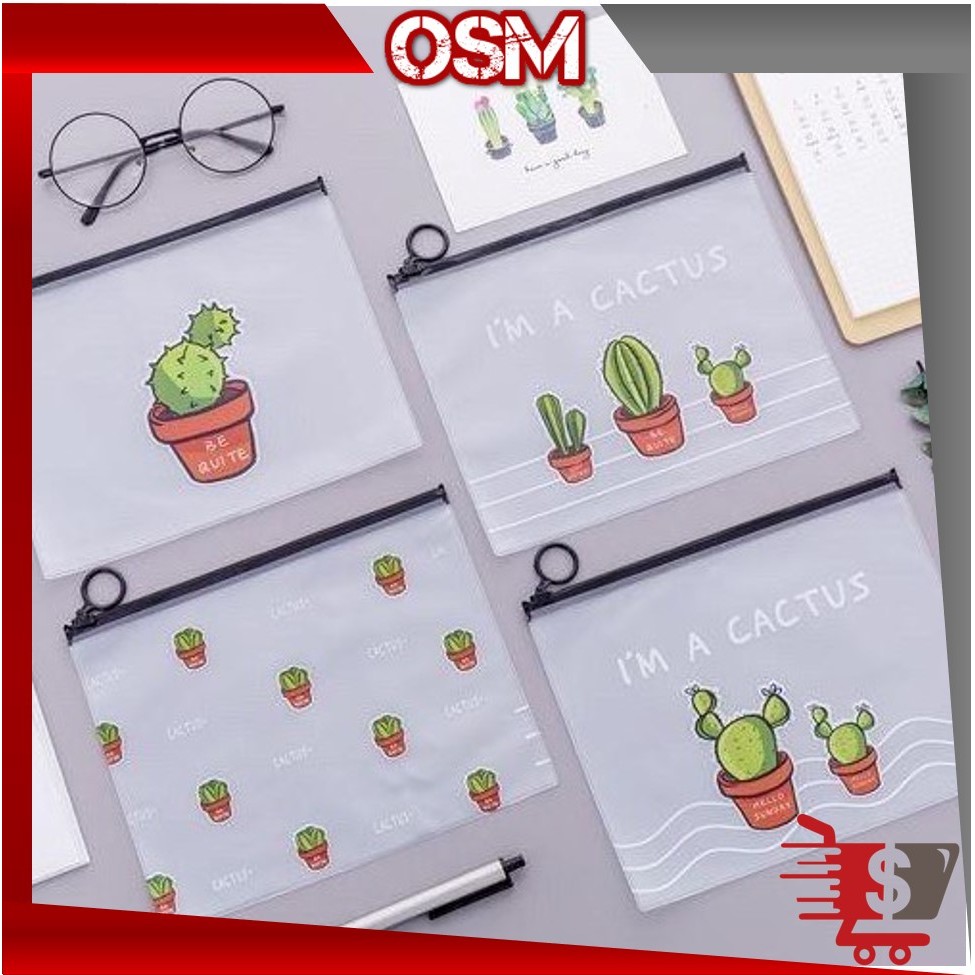 

OSM - S645 Tempat Pensil Transparan Motif Kaktus / Pouch Penyimpanan Alat Tulis Import