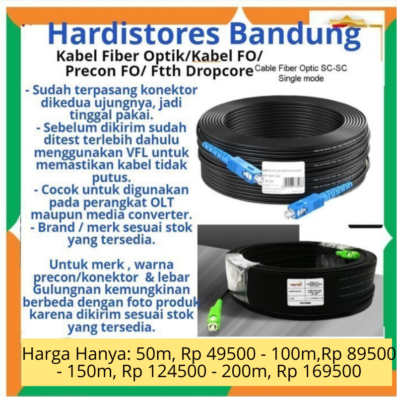 Dropcore Fiber Optik FTTH  Kabel FO Precon 50m 60m 75m 80m Siap pakai Bergaransi terlaris