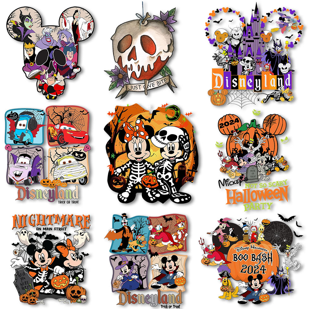 

Spooky Vibes Halloween Mickey and Friends Iron on Transfers Heat Press Stickers for Clothes Ironing patches Thermal Decals