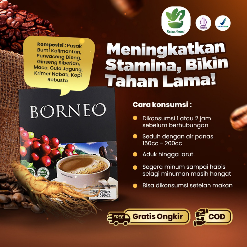 

Kopi Borneo Minuman Penambah Stamina Pria Dewasa Isi 5 Sachet