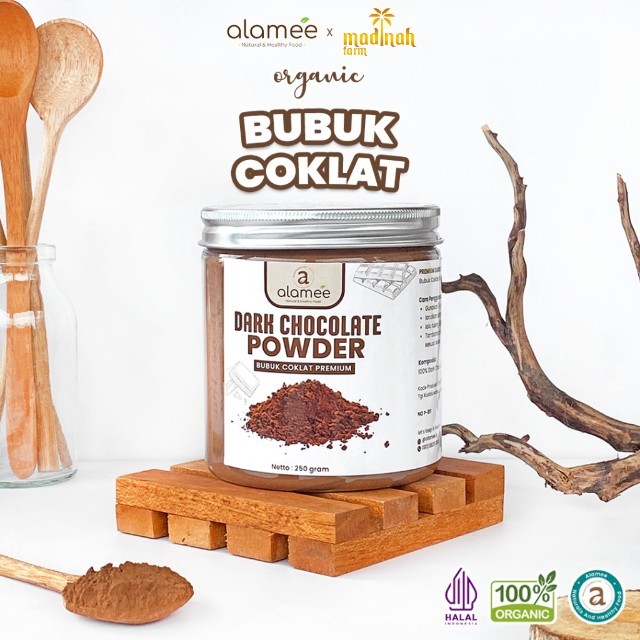 

ALAMEE Dark Chocolate Powder PREMIUM Minuman Bubuk Coklat Gluten Free Dark Cocoa Tanpa Gula 250gr Madinah Farm madinah