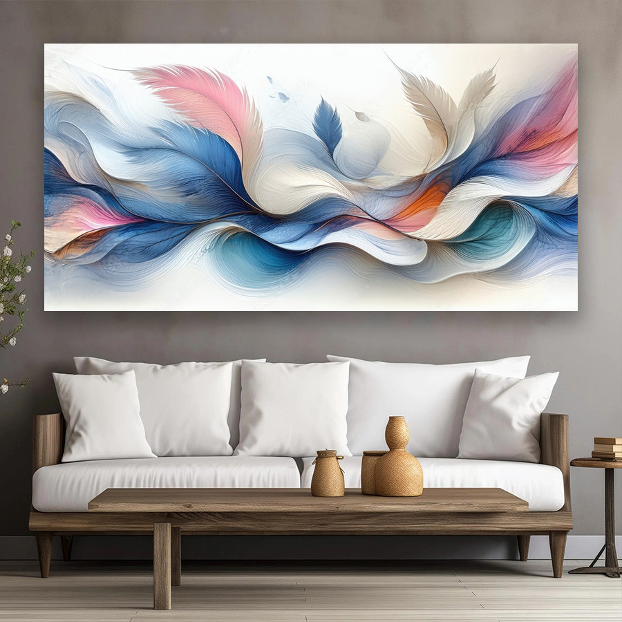 

Modern Abstract Line Blue Pink Feather Poster and Prints, Canvas Painting , Modern Wall Art For Living Room Home Decor No Frame