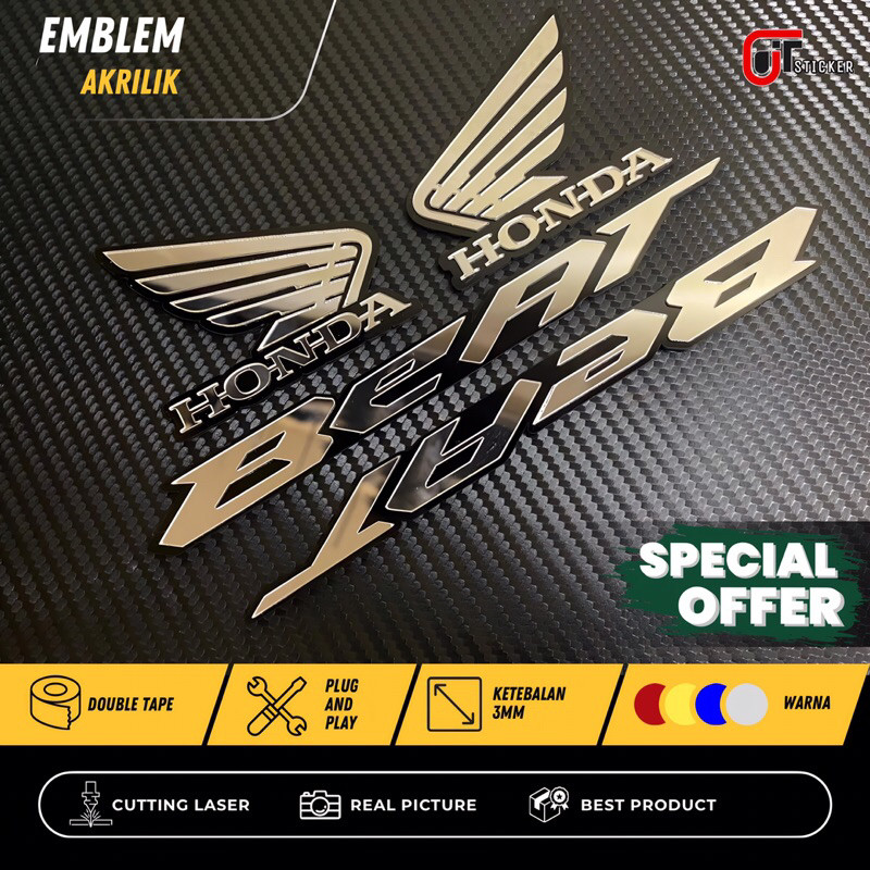 JTS Paket Spesial Emblem Honda Wings Dan Emblem Honda Beat Timbul 3D 1 Paket Isi 4Pcs Special Packag