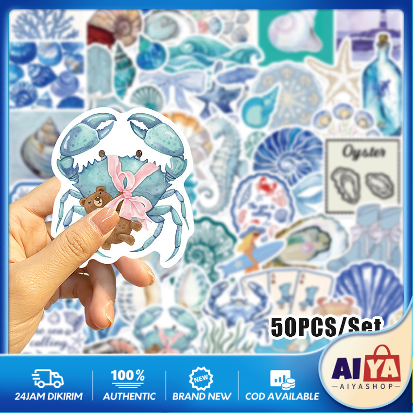 

50 Pcs Stiker Laut Sea Biru Kehidupan Laut Sticker Lucu Aesthetic Vynil Waterproof untuk Freebies Sticker Buku Journal Casing HP Laptop