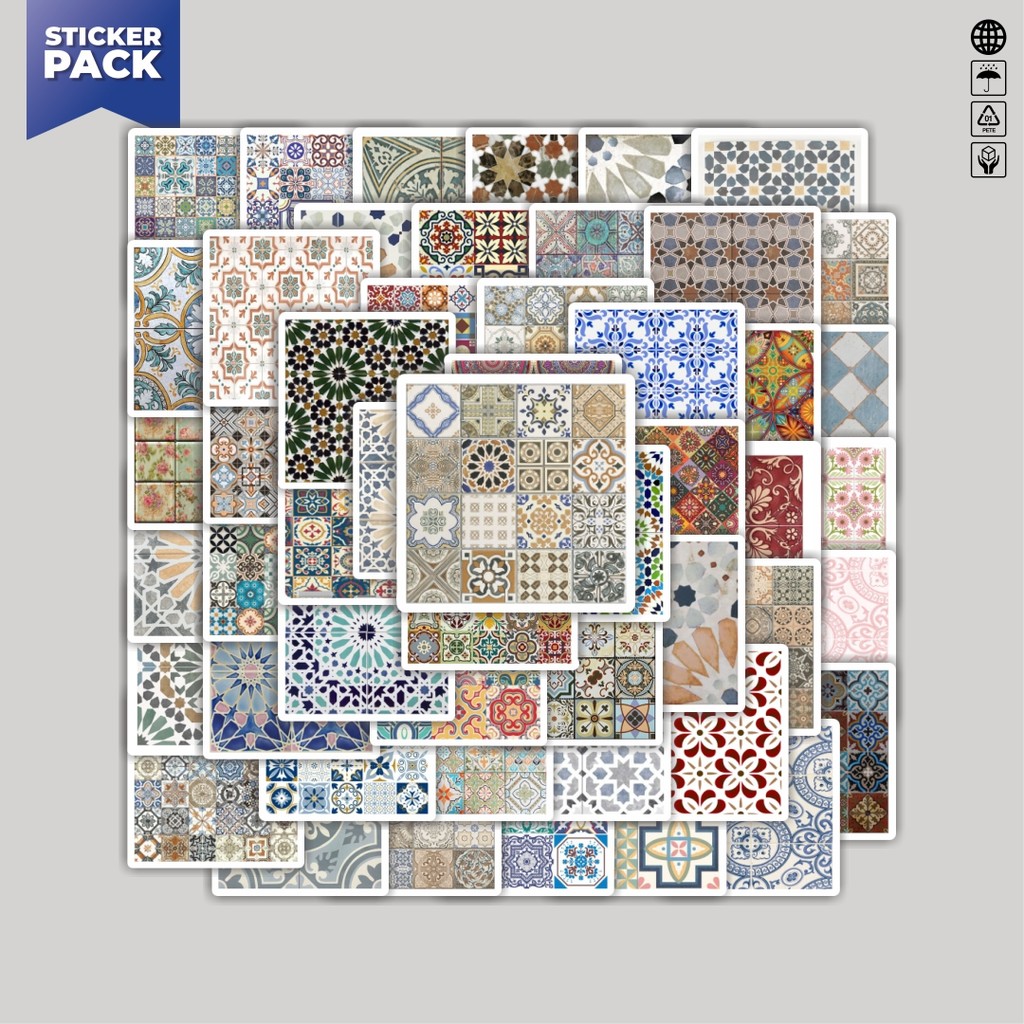 

[100PCS]Stiker Pack Stiker Motif Vibrant Tile Graphics Library [Grafis Ubin yang Cerah] Aesthetic Vinyl Anti Air Dekorasi Sticker Laptop Buku Journal Koper Helm Casing HP Gitar Helm Skateboard