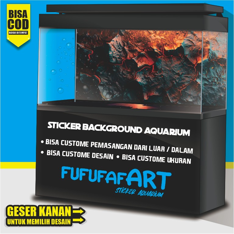 sticker wallpaper background aquarium belakang 3d tema gambar batu 3d DM