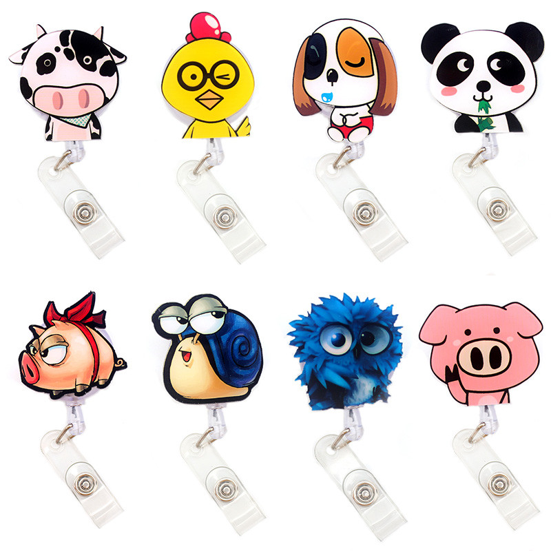 

Cute Dog Panda Cow Nurse Retractable Pull Badge Reel ID Lanyard Name Tag Card Badge Holder Reels doctor Students supplies