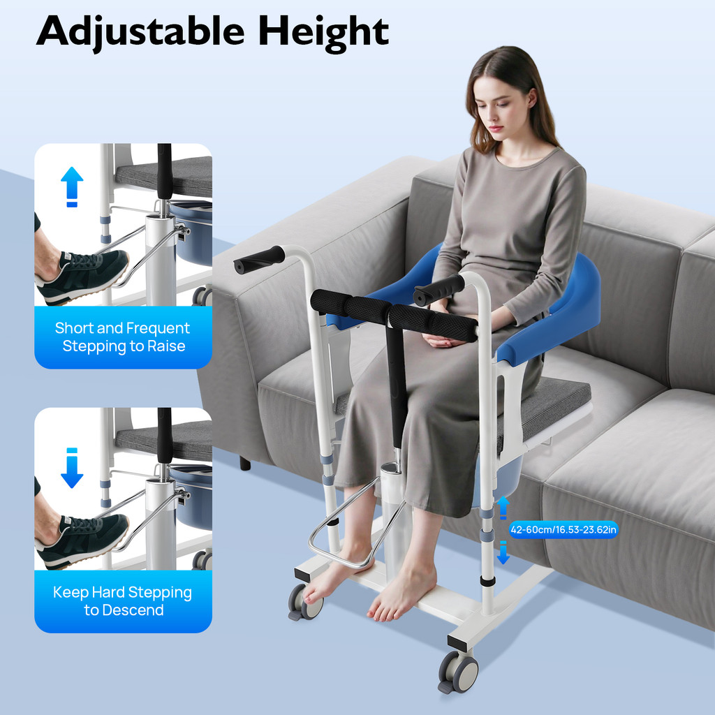 Hydraulic Lift Transfer Chair Transfer Chair with Wheels For Patients Height Adjustable Commode Fold