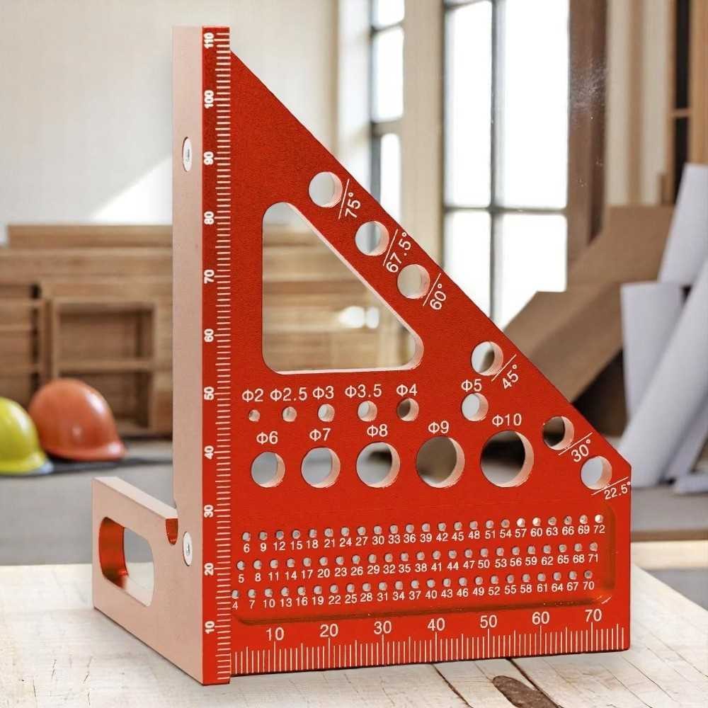 

BISA COD - YUCHRYSHPGDART Penggaris Siku Multifungsi 3D Woodworking Ruler Hole Marking - GD3