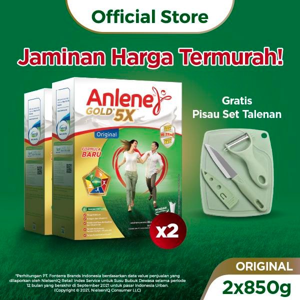 

[[Promo]] Anlene Gold 5X Susu Bubuk Dewasa Original 2 x 850g - Free Gift - Pisau Set