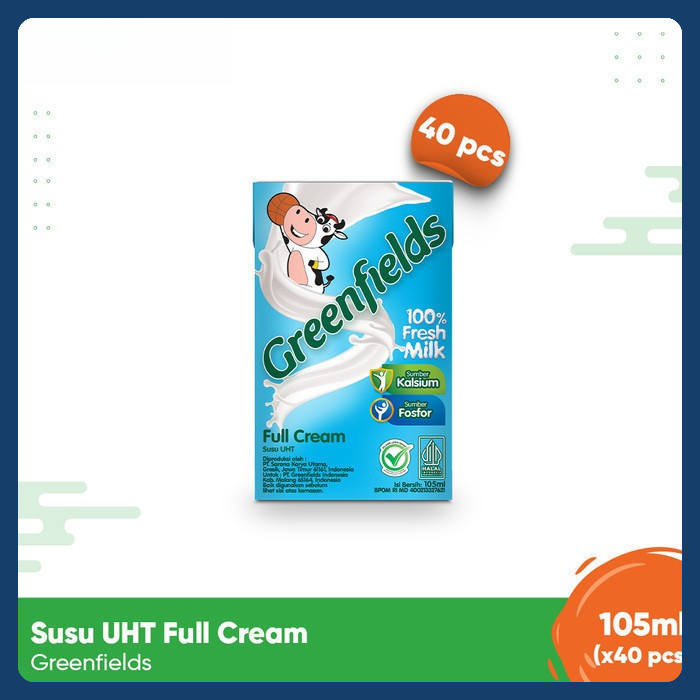 

Greenfields Susu UHT Full Cream 105 ml - isi 40 pcs -100% Fresh Milk dari Greenfields Farm
