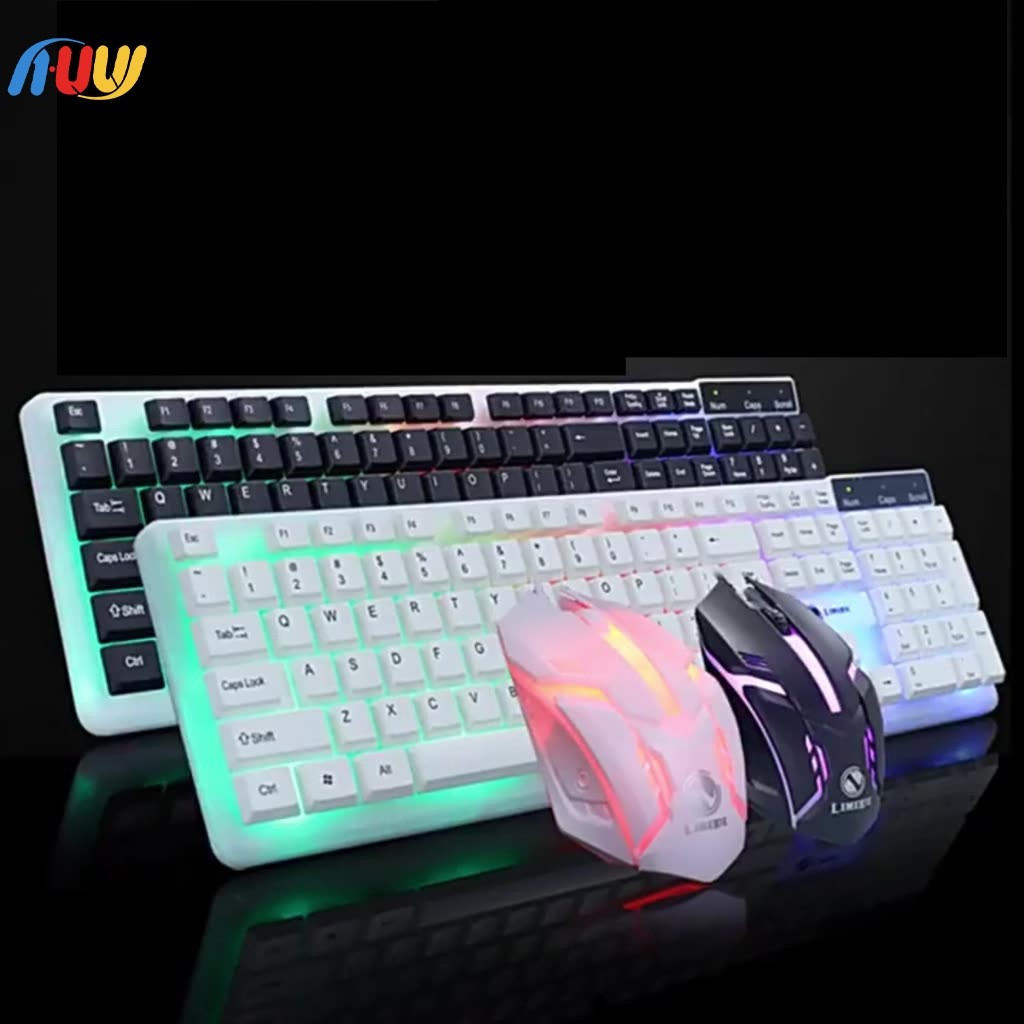HUW K25 Keyboard Gaming LED Full-Size + Mouse, Multicolor, USB Wired