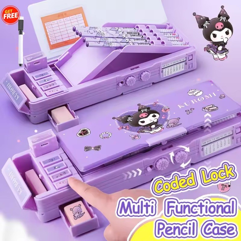 

[Hadiah Gratis] 9 In 1 kotak pensil Kunci Kode kuromi / Bahan Tahan Air sanrio Tempat Pensil Password / Multifungsi Lapis Ganda