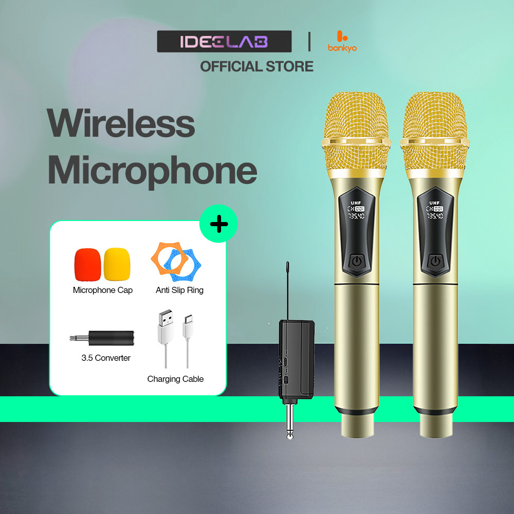 IDEELAB&Bonkyo Mikrofon Bluetooth Profesional Mikrofon Nirkabel Mikrofon Dinamis Genggam Mikrofon Ka
