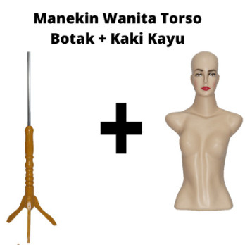 PATUNG TORSO DEWASA MANEKIN TORSO CEWEK BOTAK + KAKI PENYANGGA PATUNG CO