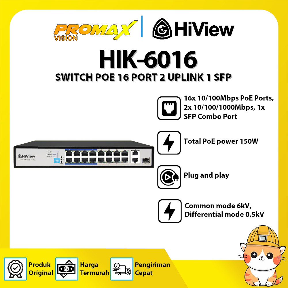 HIVIEW HIK-6016 SWITCH POE 16 PORT 2 UPLINK 1 SFP