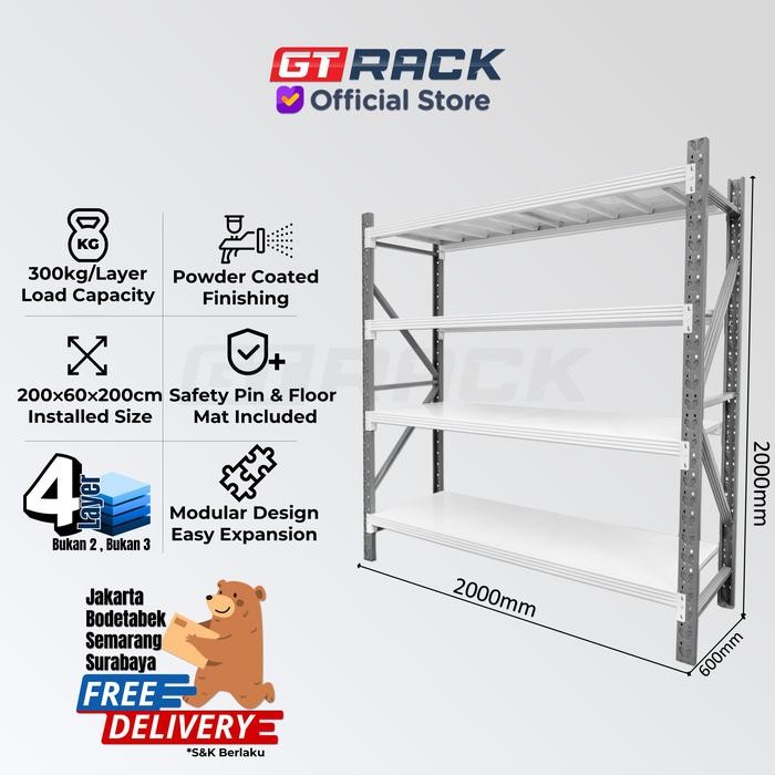 RAK BESI 300KG 4 TINGKAT 2 METER RACK GUDANG SUSUN KOSMETIK SPAREPART - Starter