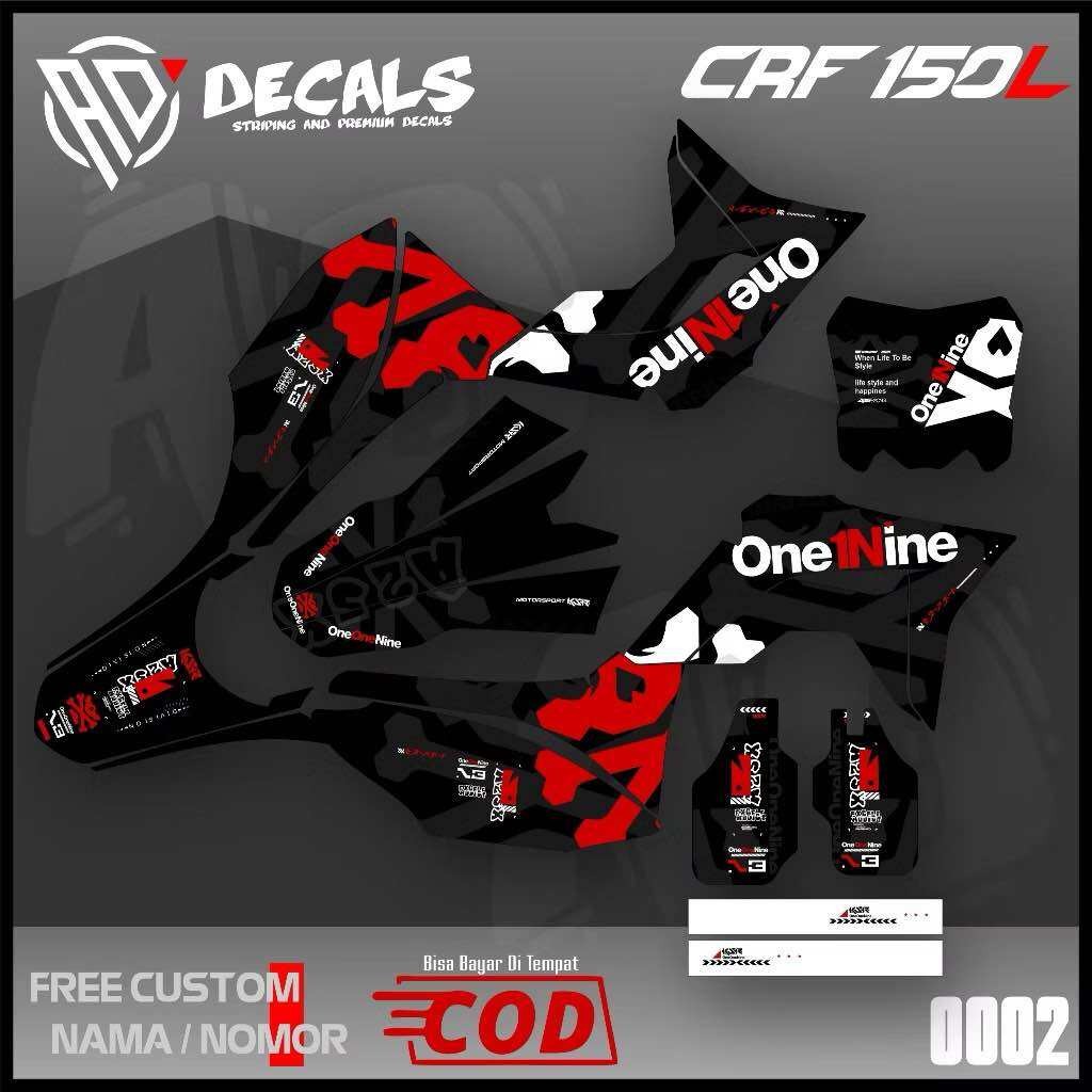Decal Crf 150L, KLX, DTRACKER, WR155 Hitam Merah Putih design elegan Full Body Bebas Custom