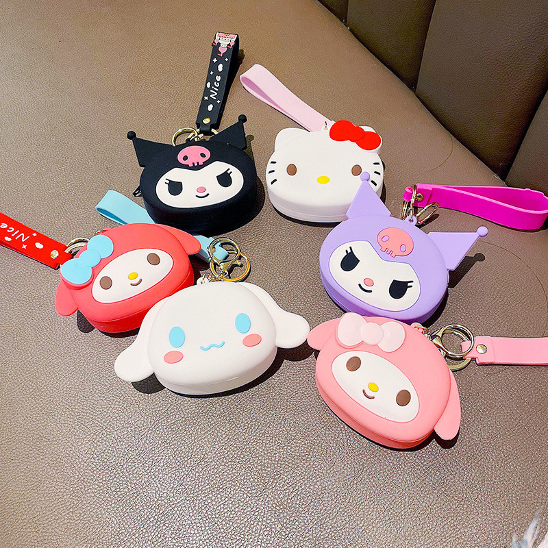 

Sanrio Kuromi Silicone Bag Keychain Kawaii Hello Kitty My Melody Silicone Wallet Bluetooth Headset Bag Schoolbag Decoration Gift