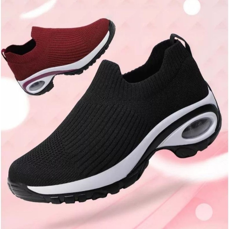 Sepatu Sneakers Wanita Slip On Casual Import Tanpa Tali Kets Rajut Sol Tabung Terbaru High Quality