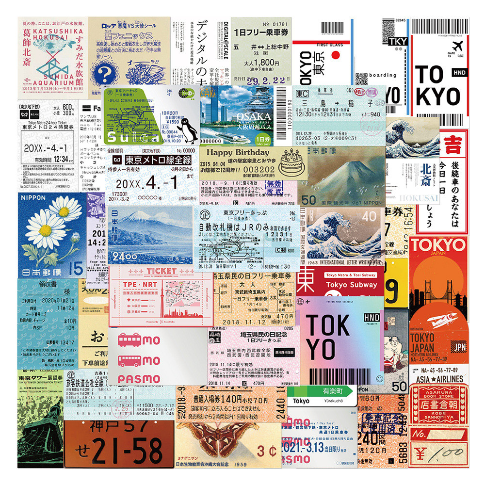

10/30/60pcs Japanese Vintage Tickets Stickers Cute Decoration DIY Travel Suitcase Phone Notebook Bike Guitar Graffiti Decals Toy